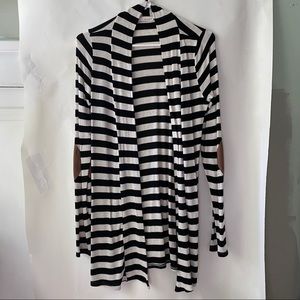 Black/White Stripe w Elbow Patches Cardigan, Sz L